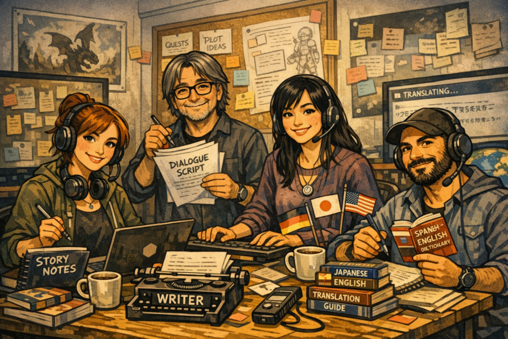 Guionistas y traductores. Imagen generada IA.