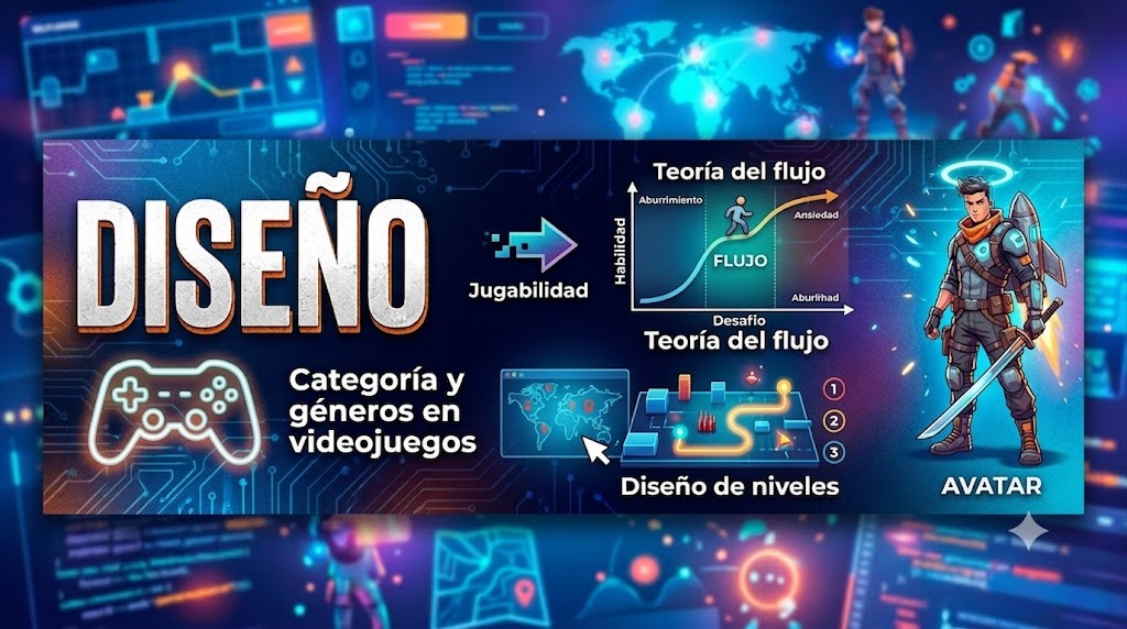 Diseño en videojuegos. Generado por IA.